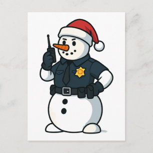 Carte Postale Agent de police Bonhomme de neige Noël 2026 Vacanc