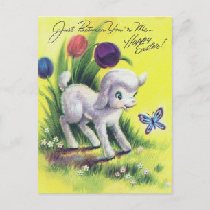 Carte Postale Agneau de Pâques rétro Joyeux Pâques