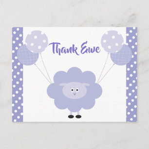 Carte Postale Agneau mou doux, Baby shower Merci