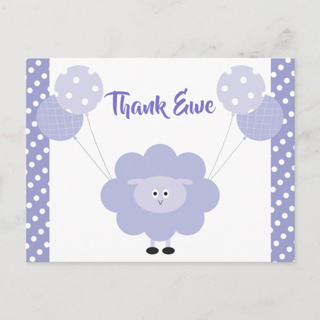 Carte Postale Agneau mou doux, Baby shower Merci (Devant)