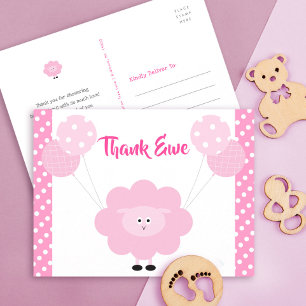 Carte Postale Agneau rose doux fille Baby shower Merci mignon