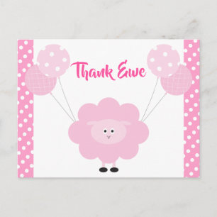 Carte Postale Agneau rose doux fille Baby shower Merci mignon