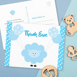 Carte Postale Agneau Turquoise Baby shower garçon mignon Merci g