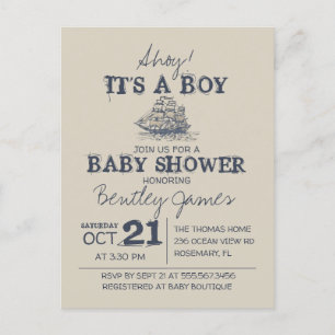 Carte Postale Ahoy ! C'est un garçon vintage baby shower nautiqu