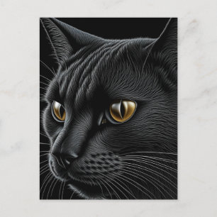 Carte Postale AI Chat noir avec yeux jaunes