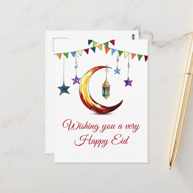 Carte Postale Aïd Moubarak - Croissant islamique (Devant/Arrière en situation)