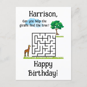 Carte Postale Aider la girafe à trouver l'arbre pour son anniver
