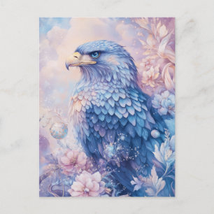 Carte Postale Aigle Bleu avec Fleur Rose et Violette
