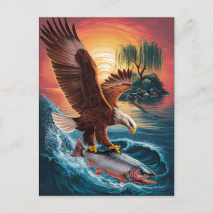 Carte Postale Aigle majestueux grimpant sur un poisson scintilla