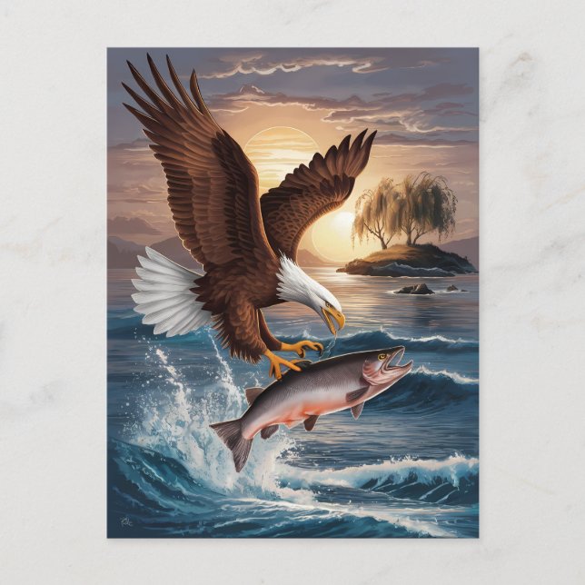 Carte Postale Aigle majestueux planant au-dessus de sa proie (Devant)