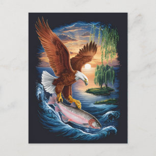 Carte Postale Aigle majestueux qui grimpe sur un poisson