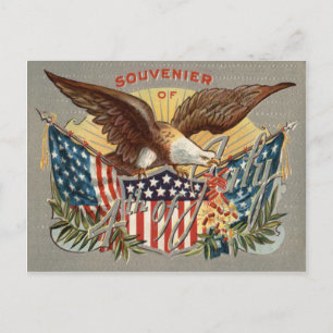 Carte Postale Aigle royal Drapeau américain Feu d'artifice Pétar