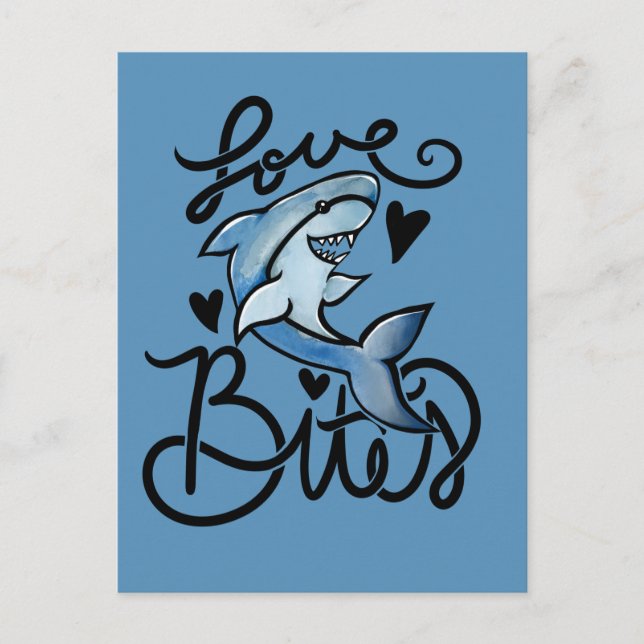 Carte Postale Aime BITES drôle Saint Valentin Requin (Devant)
