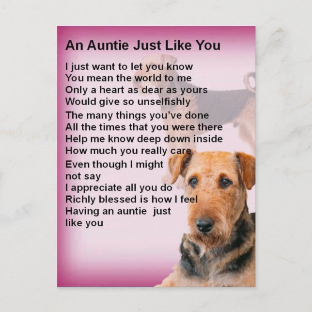 Carte Postale Airedale Terrier Design - Poème de la tante (Devant)