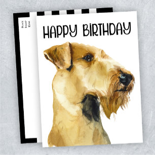 Carte Postale Airedale Terrier Joyeux chien d'aquarelle d'annive