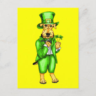 Carte Postale Airedale Terrier St. Patrick's Day Leprechaun