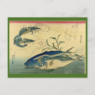 Carte Postale Aji & Ebi - Poisson japonais coloré Hiroshige
