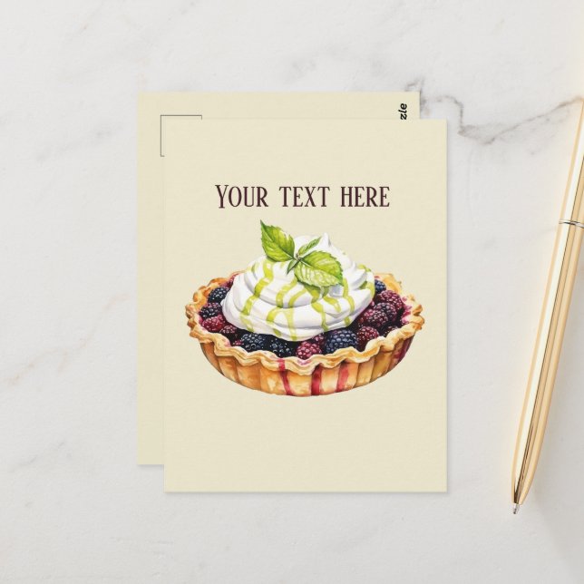 Carte Postale Ajouter un message à la tarte aux mignons (Devant/Arrière en situation)