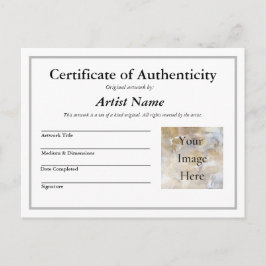 Carte Postale Ajouter une photo d'art Certificat d'authenticité 