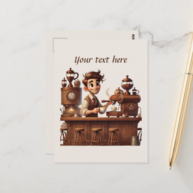 Carte Postale Ajouter votre café texte (Devant/Arrière en situation)