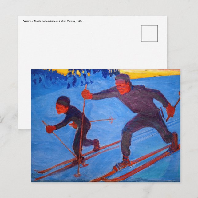 Carte Postale Akseli Gallen-Kallela - Skiers (Devant / Derrière)