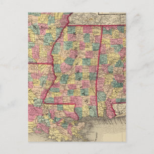 Carte Postale Alabama, Arkansas, Louisiane et Mississippi