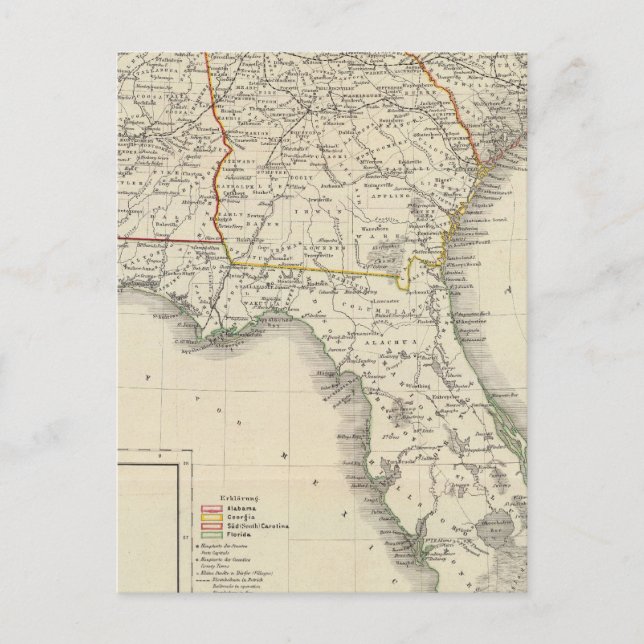 Carte Postale Alabama, Géorgie, Caroline du Sud et Floride (Devant)