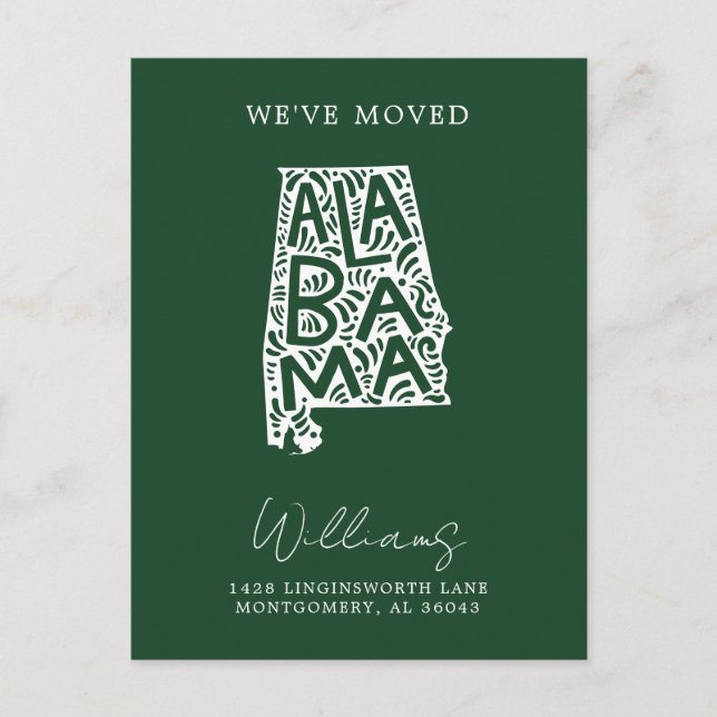 Carte Postale ALABAMA | Notre changement d'adresse (Devant)