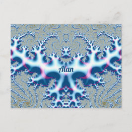 Carte Postale ALAN ~ Conception de fractale 3D blanche et bleue