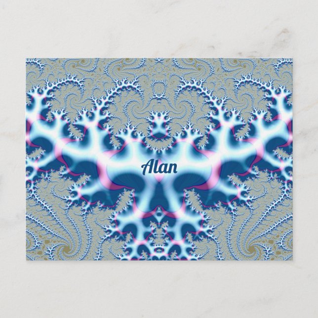 Carte Postale ALAN ~ Conception de fractale 3D blanche et bleue  (Devant)