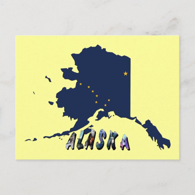 Carte Postale Alaska State Flag Blue Map & Yellow Stars Travel (Devant)