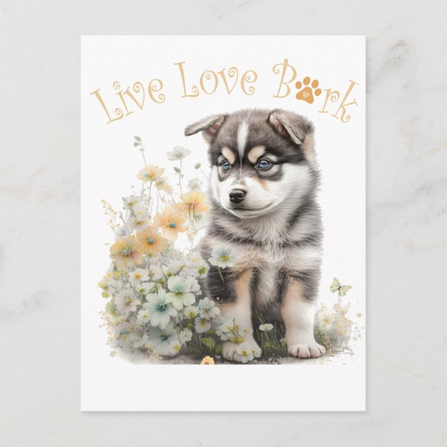 Carte Postale Alaskan Malamute Chien Maman Floral (Devant)