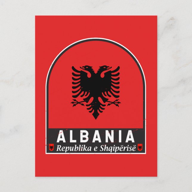Carte Postale Albanie - Emblème du drapeau (Devant)