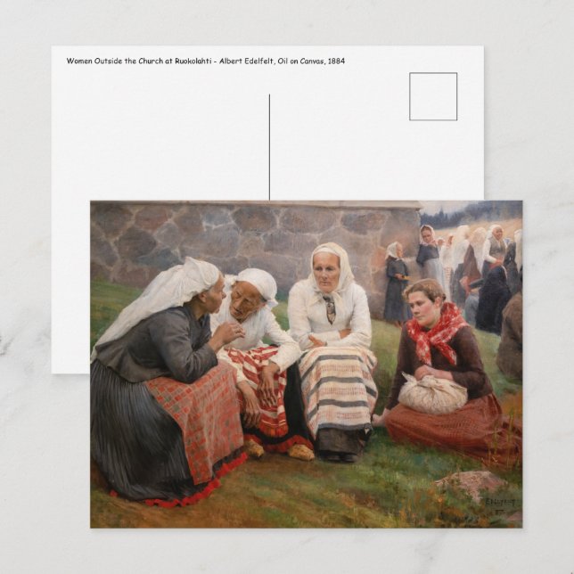 Carte Postale Albert Edelfeel - Femmes à l'extérieur de l'église (Devant / Derrière)