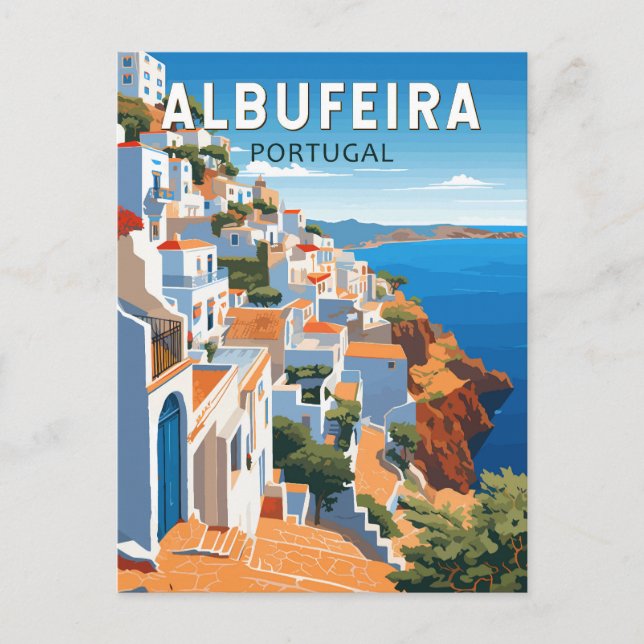 Carte Postale Albufeira Portugal Voyage Art Rétro (Devant)
