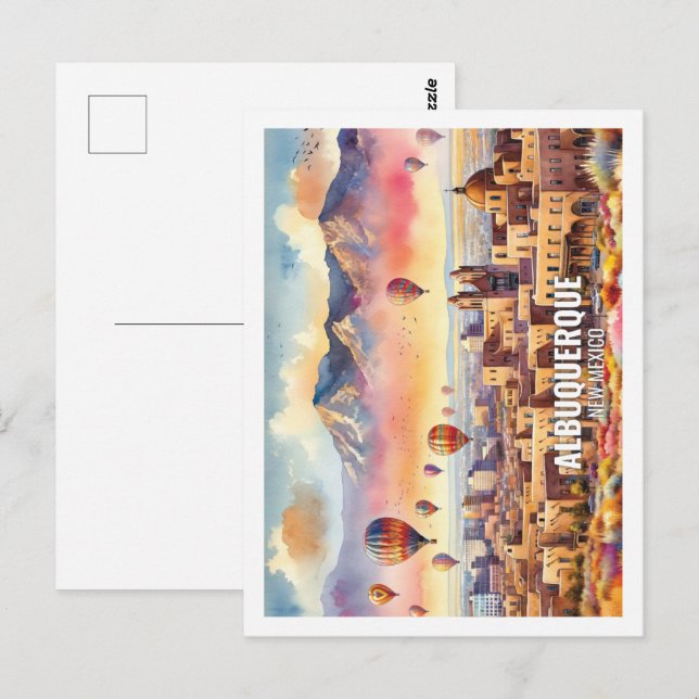 Carte Postale Alburquerque Nouveau-Mexique Fameux Place aquarell (Devant / Derrière)
