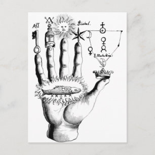 Carte Postale Alchimie inhabituelle du soleil main Steampunk
