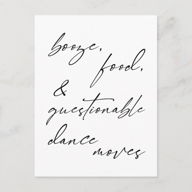 Carte Postale Alcool, Nourriture, et mouvements de danse douteux (Devant)
