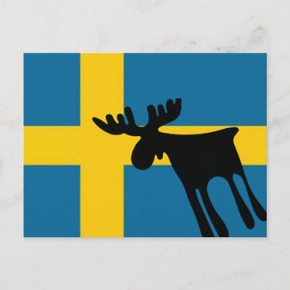 Carte Postale Älg / Moose med Svenska flaggan