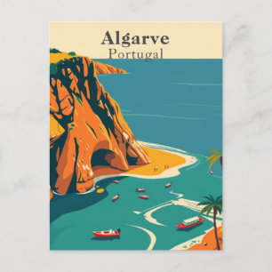 Carte Postale Algarve, Portugal Art rétro côtier européen