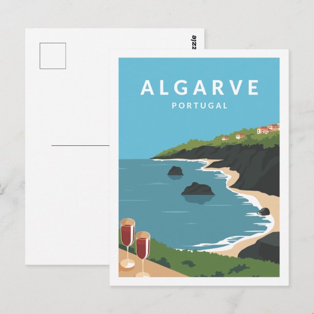 Carte Postale Algarve Portugal Famous Travel Place Illustration (Devant / Derrière)