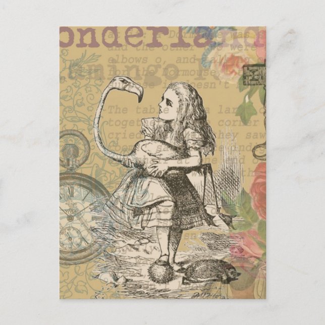 Carte Postale Alice au pays des merveilles Flamant rose classiqu (Devant)