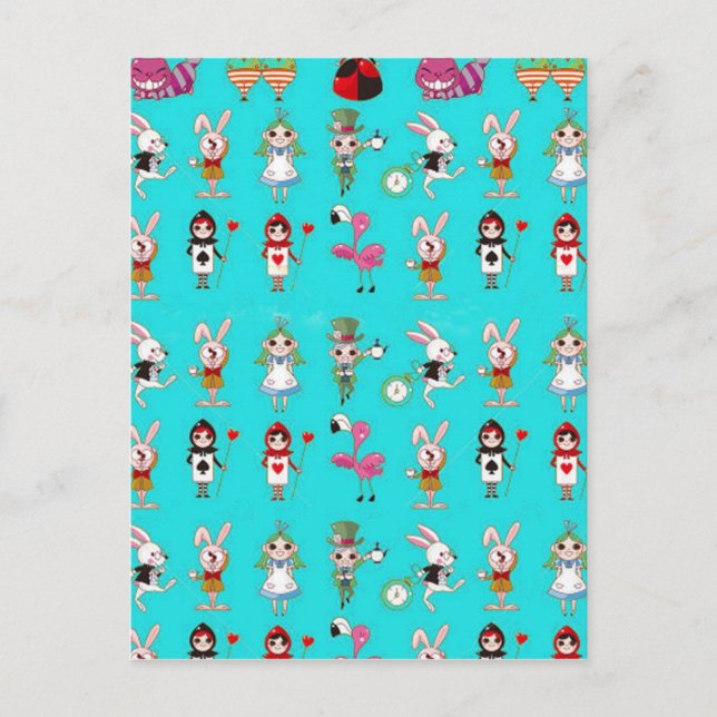 Carte Postale Alice Au Pays Des Merveilles Mignonne Turquoise Bl (Devant)