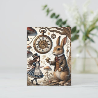 Carte Postale Alice au pays des merveilles Thé Art lapin blanc