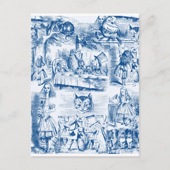 Carte Postale Alice Au Pays Des Merveilles Toiles Bleues Et Blan (Devant)