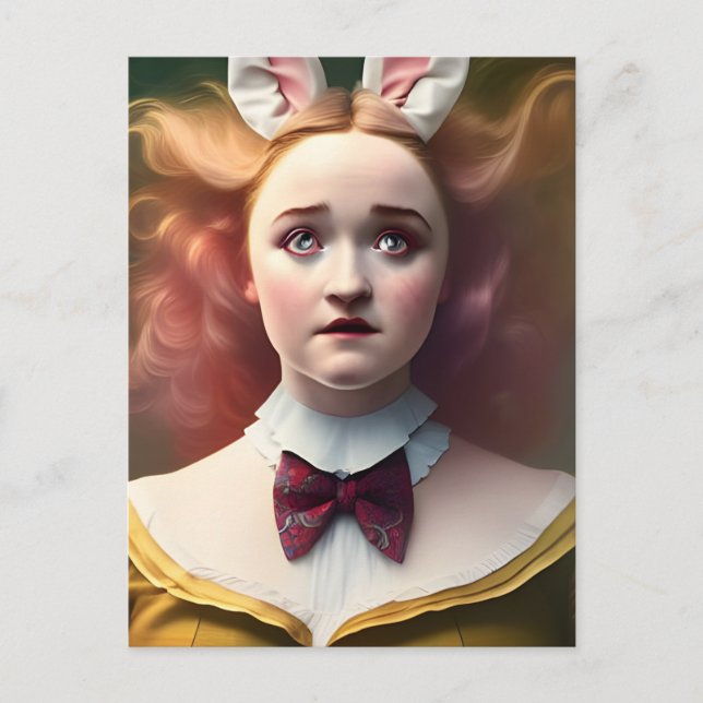 Carte Postale Alice avec les oreilles de lapin blanc (Devant)