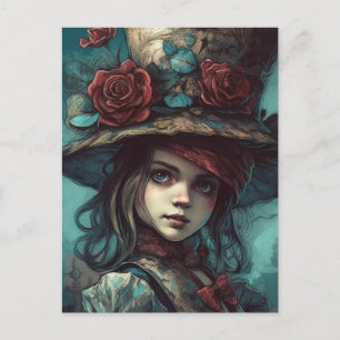 Carte Postale Alice dans un chapeau avec fleurs