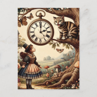 Carte Postale Alice et Chat du Cheshire : Fantaisie merveilleuse