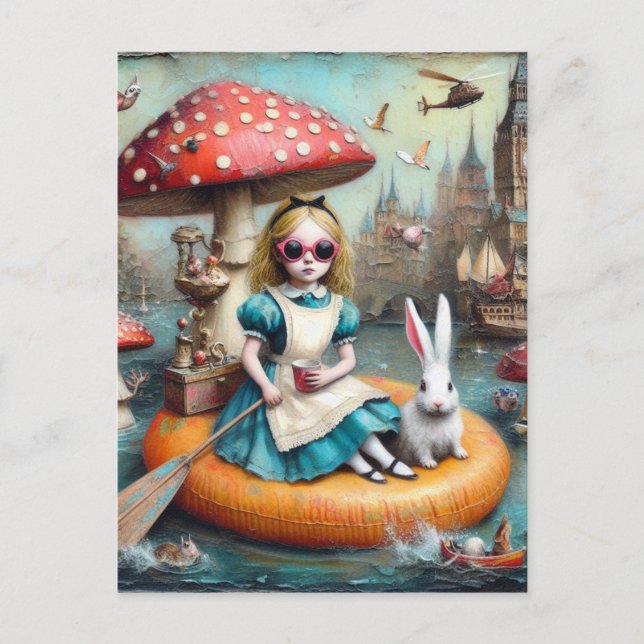 Carte Postale Alice et le collage du lapin blanc (Devant)