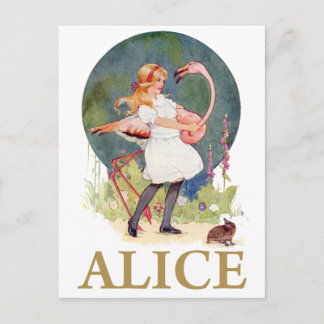 CARTE POSTALE ALICE ET LE FLAMANT ROSE ROSE JOUENT DE LA CROQUET